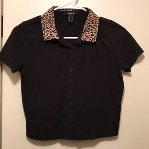 cheetah collar black crop top
